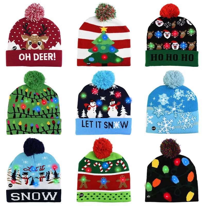 LED Christmas Hat Sweater Knitted Beanie Christmas Light up Knitted Hat Christmas Gift for Kids Xmas 2026 New Year Decorations