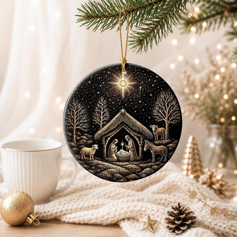 Nativity Scene Christmas Ornament 2026 - Holy Family Starry Night Ceramic Hanging Keepsake - Christian Religious for Mom, Grandma, Daughter, Sister, Friend, Faith Lover