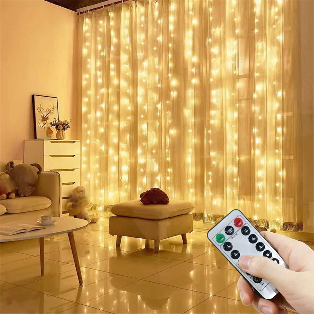 Holiday Decor Party Birthday Decoration LED 8 Mode Christmas Light USB Curtain String Light Garland Wedding Fairy Light Navidad