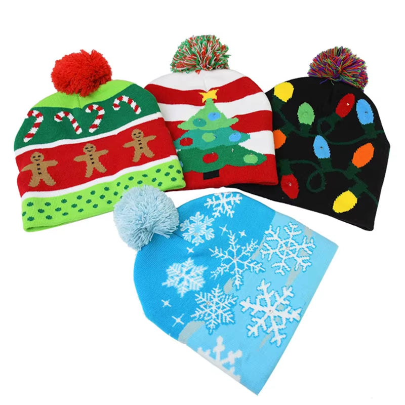 LED Christmas Hat Sweater Knitted Beanie Christmas Light up Knitted Hat Christmas Gift for Kids Xmas 2026 New Year Decorations