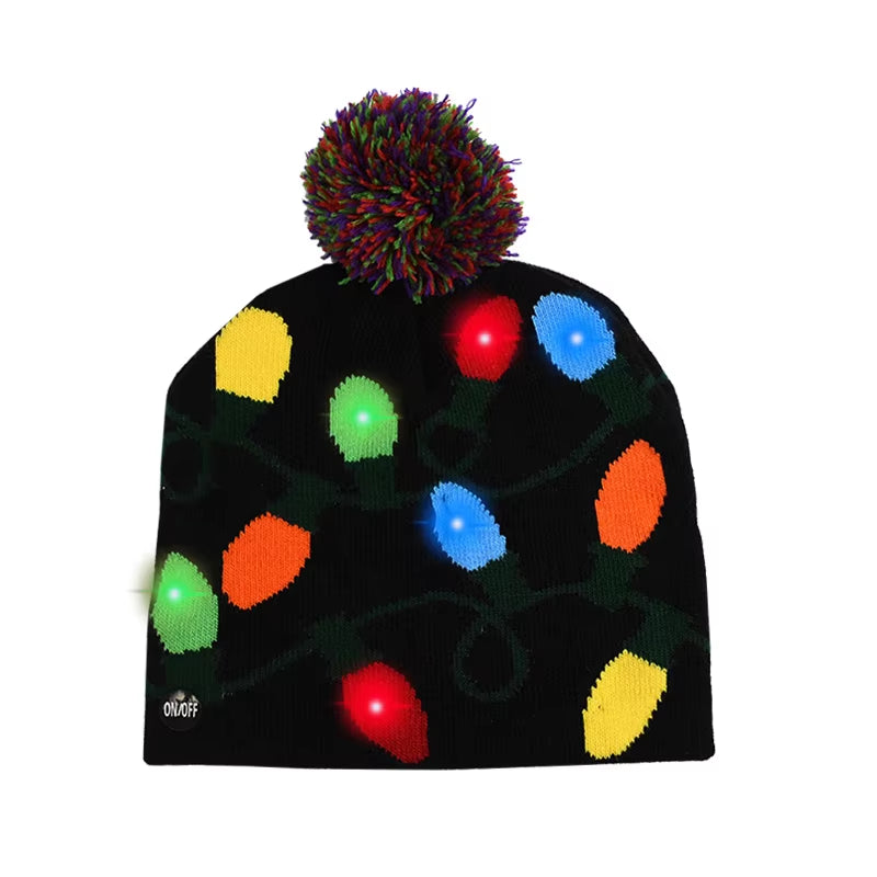 LED Christmas Hat Sweater Knitted Beanie Christmas Light up Knitted Hat Christmas Gift for Kids Xmas 2026 New Year Decorations