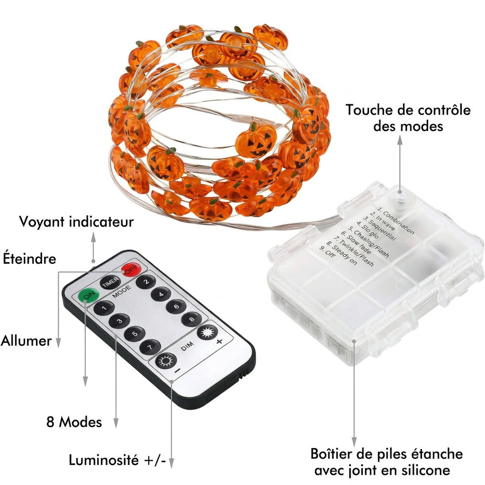 Orange Pumpkin Halloween Lights Outdoor, 40 LED 13.12 Ft Battery