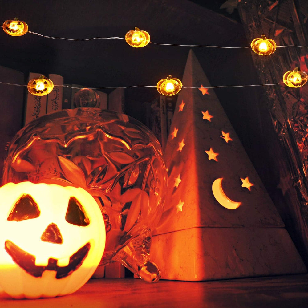 Orange Pumpkin Halloween Lights Outdoor, 40 LED 13.12 Ft Battery