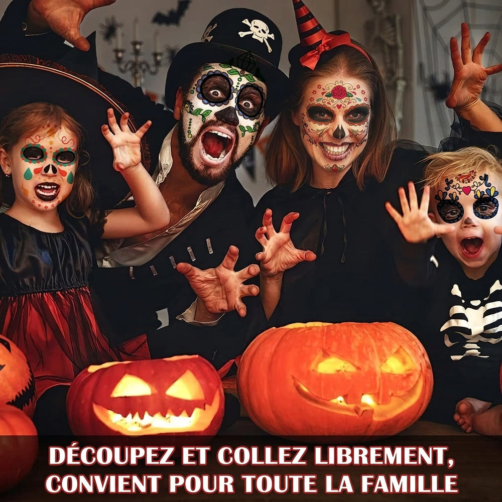 Day of the Dead Face Tattoos Makeup Kit, Sugar Skull Face Paint for Halloween Party Cosplay, 10 PCS Realistic Halloween Temporary Face Stickers for Adults Kids, Dia De Los Muertos Catrina Makeup