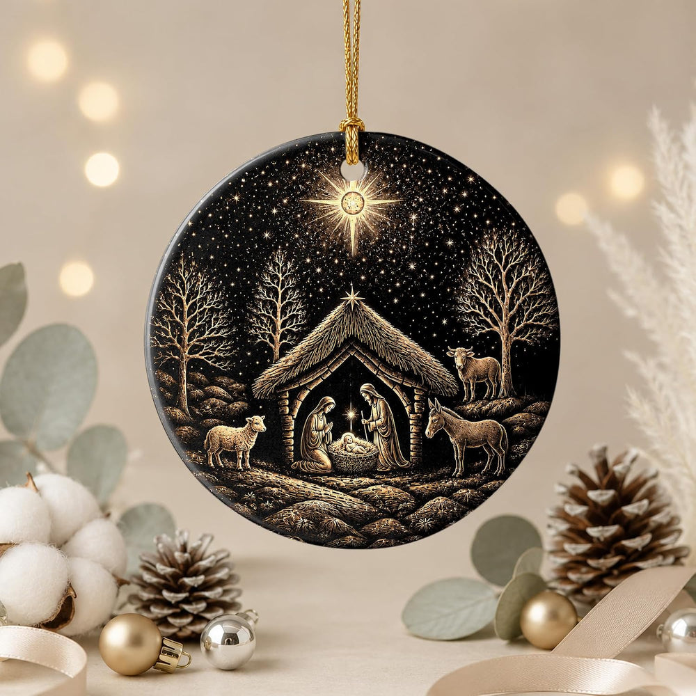 Nativity Scene Christmas Ornament 2026 - Holy Family Starry Night Ceramic Hanging Keepsake - Christian Religious for Mom, Grandma, Daughter, Sister, Friend, Faith Lover