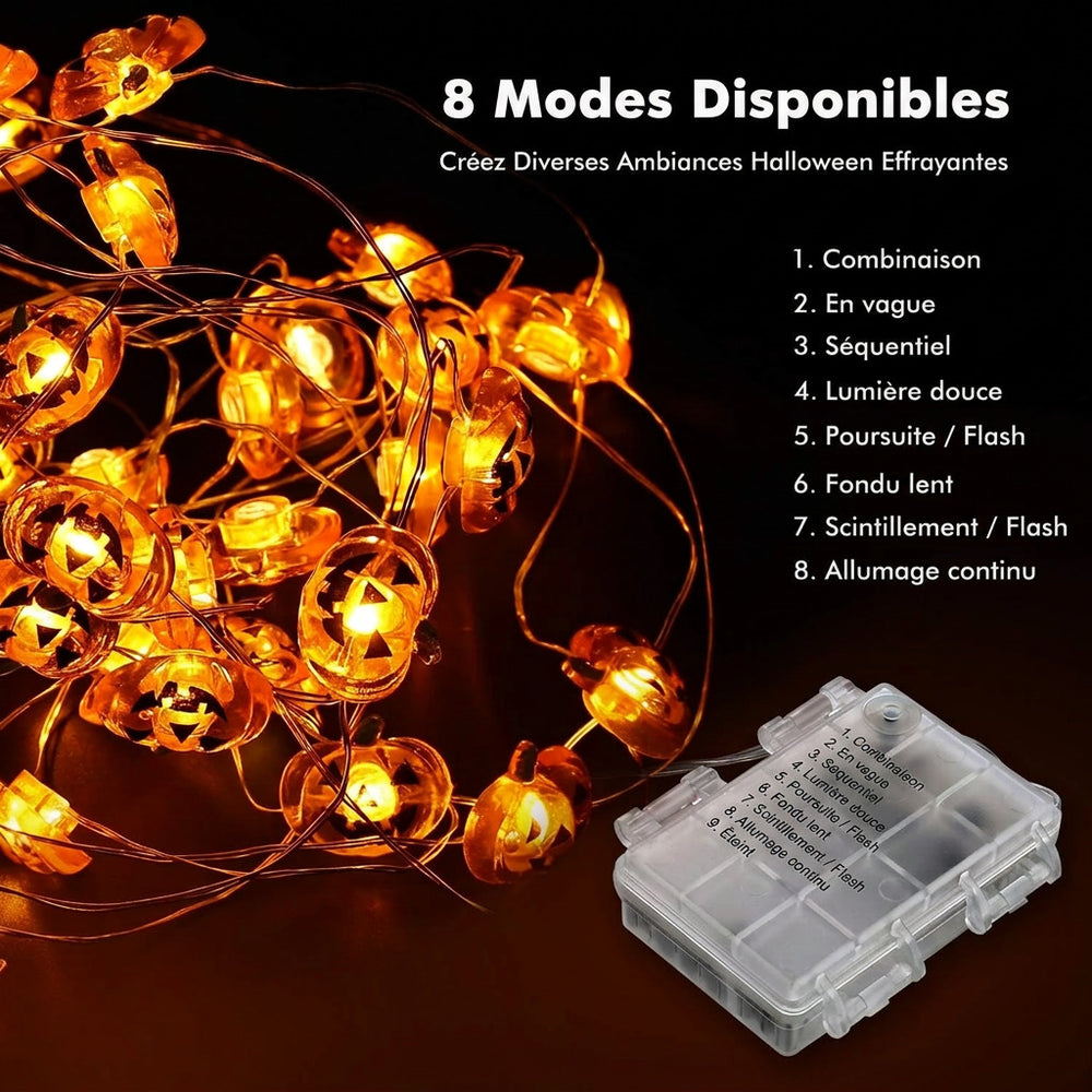 Orange Pumpkin Halloween Lights Outdoor, 40 LED 13.12 Ft Battery