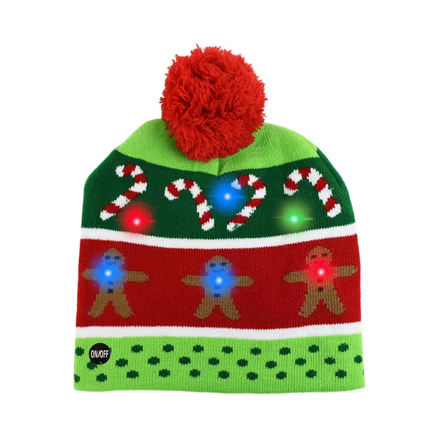 LED Christmas Hat Sweater Knitted Beanie Christmas Light up Knitted Hat Christmas Gift for Kids Xmas 2026 New Year Decorations