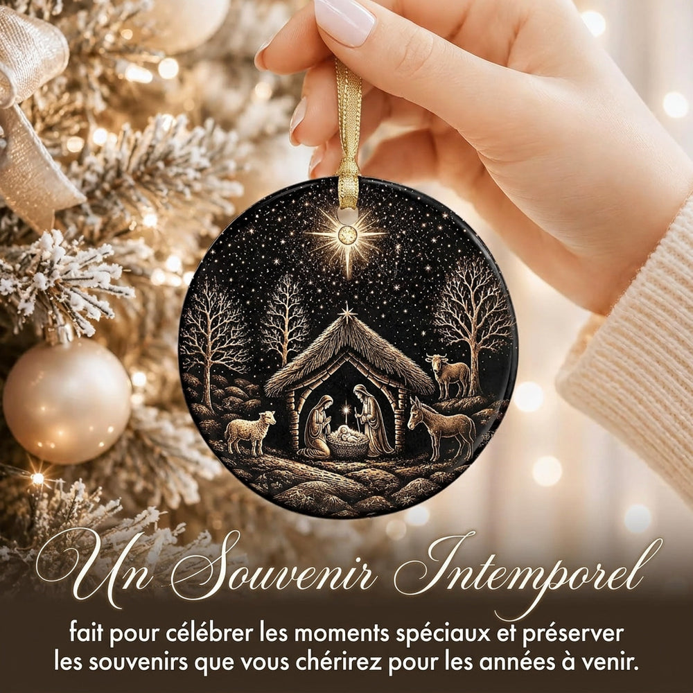 Nativity Scene Christmas Ornament 2026 - Holy Family Starry Night Ceramic Hanging Keepsake - Christian Religious for Mom, Grandma, Daughter, Sister, Friend, Faith Lover
