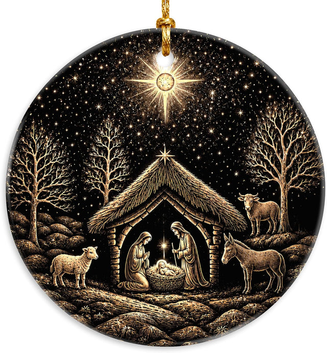 Nativity Scene Christmas Ornament 2026 - Holy Family Starry Night Ceramic Hanging Keepsake - Christian Religious for Mom, Grandma, Daughter, Sister, Friend, Faith Lover