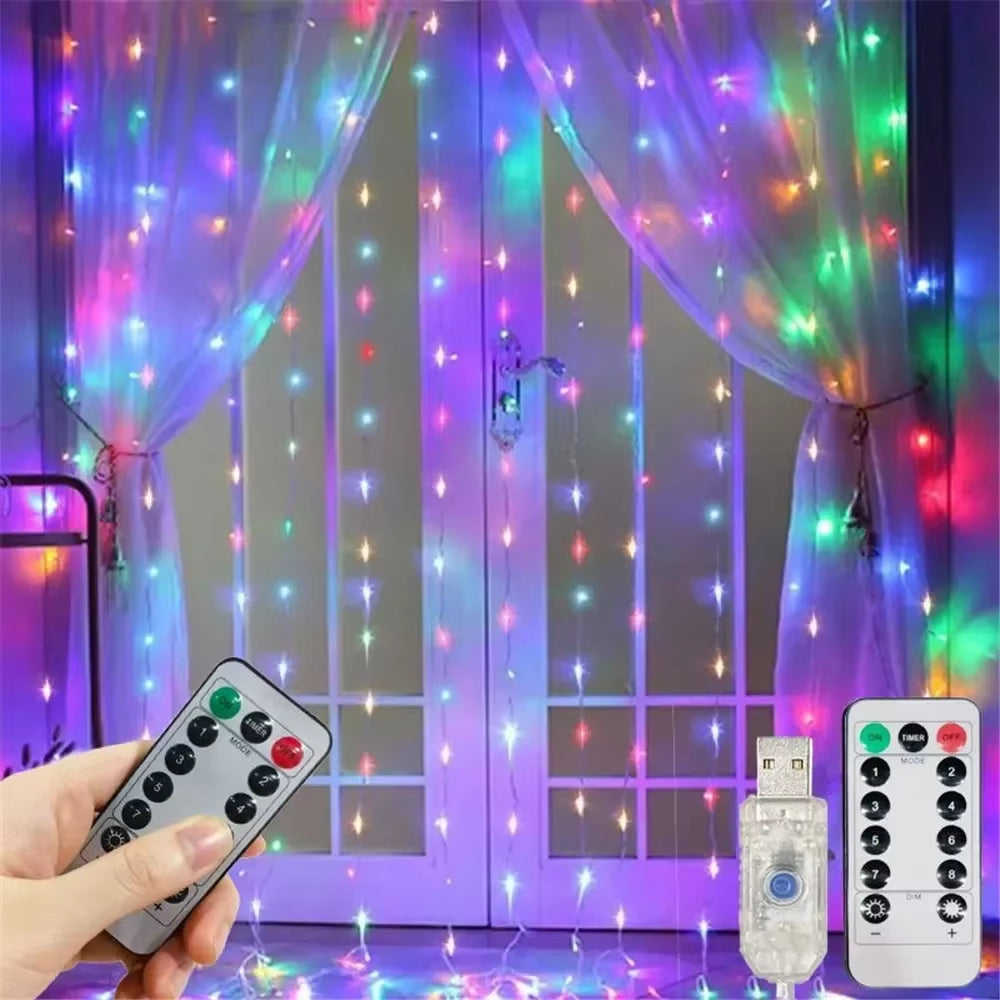 Holiday Decor Party Birthday Decoration LED 8 Mode Christmas Light USB Curtain String Light Garland Wedding Fairy Light Navidad