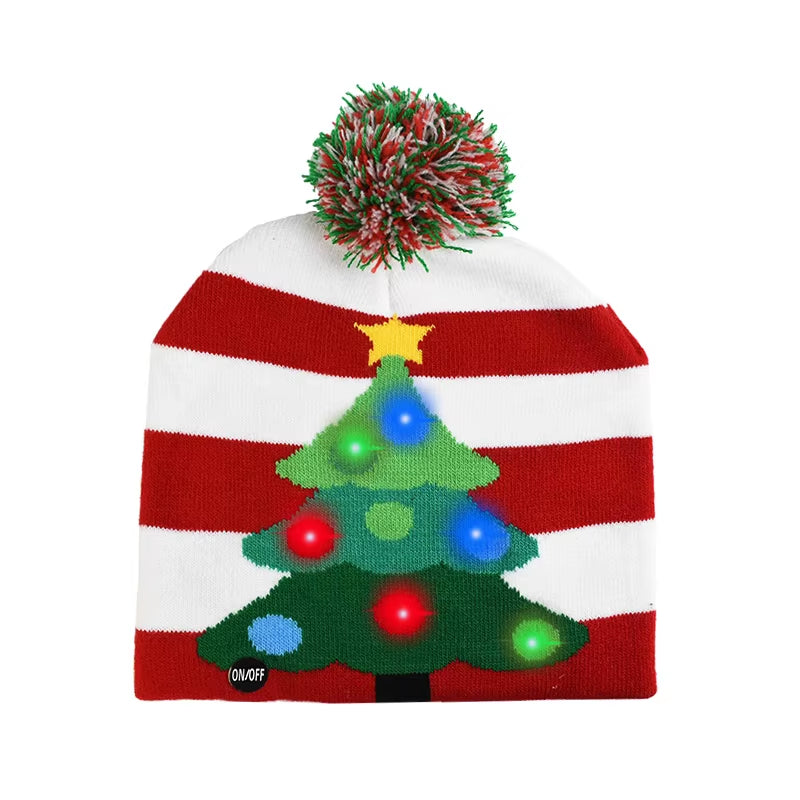 LED Christmas Hat Sweater Knitted Beanie Christmas Light up Knitted Hat Christmas Gift for Kids Xmas 2026 New Year Decorations