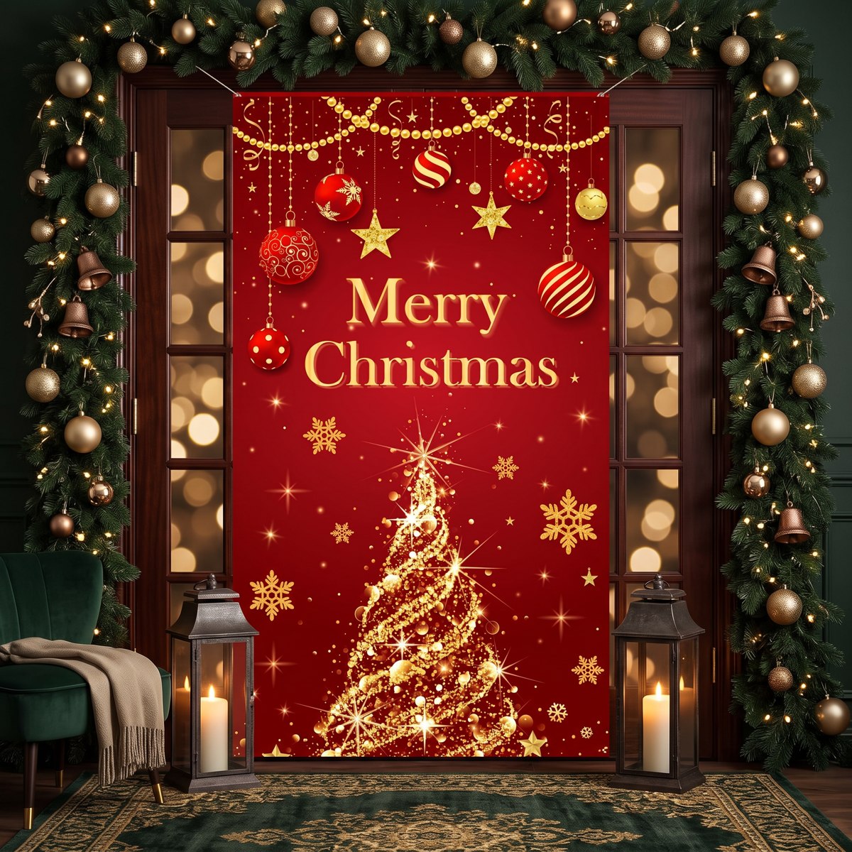 Bannière de porte de Noël – Motif sapin