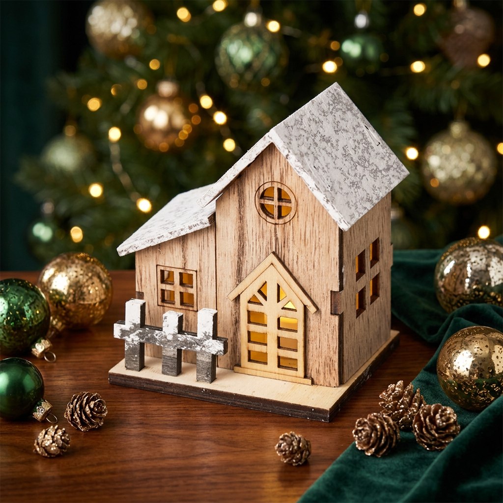 Chalet de Noël lumineux en bois à LED