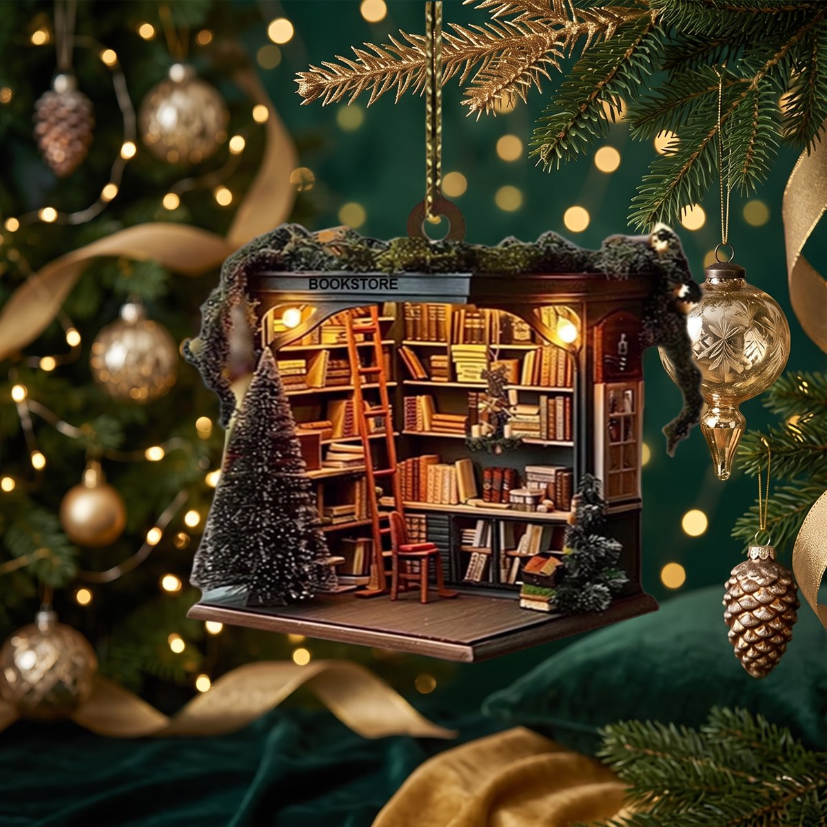 Suspension de Noël bibliothèque miniature en acrylique